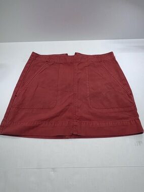 Free People Rust Red Mini Skirt with Front Pockets Sz Small Womens Distressed